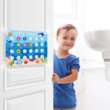 Zainpe 15Pcs Ocean Animals Potty Training Chart for Kids Sea Creatures Potty Chart with Shark Whale Stickers Marine Theme Toilet Training Reward Chart Develop Toileting Habit for Toddlers Boy Girl