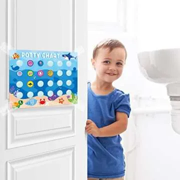 Zainpe 15Pcs Ocean Animals Potty Training Chart for Kids Sea Creatures Potty Chart with Shark Whale Stickers Marine Theme Toilet Training Reward Chart Develop Toileting Habit for Toddlers Boy Girl