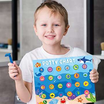 Zainpe 15Pcs Ocean Animals Potty Training Chart for Kids Sea Creatures Potty Chart with Shark Whale Stickers Marine Theme Toilet Training Reward Chart Develop Toileting Habit for Toddlers Boy Girl