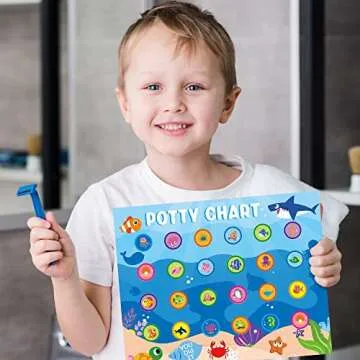 Zainpe 15Pcs Ocean Animals Potty Training Chart for Kids Sea Creatures Potty Chart with Shark Whale Stickers Marine Theme Toilet Training Reward Chart Develop Toileting Habit for Toddlers Boy Girl
