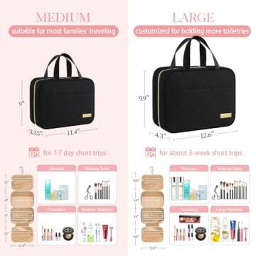 HOTOR Travel Toiletry Bag - Toiletry Bag w/Hanging Hook - Spacious Toiletry Bag for Women & Men, Makeup Bag/Big Comparment, Waterproof for Travel Accessories, Travel Essentials, Large, Black
