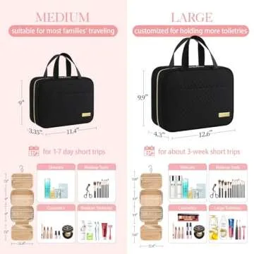 HOTOR Travel Toiletry Bag - Toiletry Bag w/Hanging Hook - Spacious Toiletry Bag for Women & Men, Makeup Bag/Big Comparment, Waterproof for Travel Accessories, Travel Essentials, Large, Black