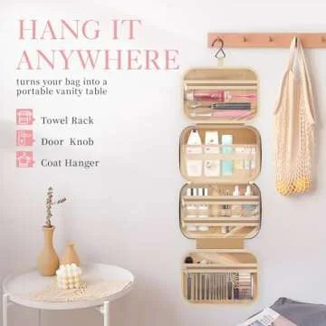 HOTOR Travel Toiletry Bag - Toiletry Bag w/Hanging Hook - Spacious Toiletry Bag for Women & Men, Makeup Bag/Big Comparment, Waterproof for Travel Accessories, Travel Essentials, Large, Black