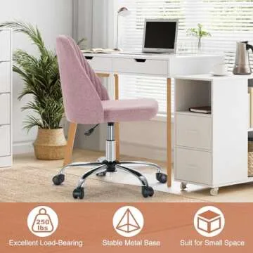 DUMOS Office Desk Chair, Modern Cute Rolling Vanity Swivel Task Chairs with Wheels, Comfortable Back Seat Armless for Home, Bedrooms, Office, Study, Student, Adults, Make-up, Dressing Room, Pink