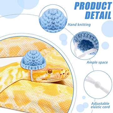 8 Pieces Mini Cute Pet Hat with Adjustable Elastic Chin Strap, Snake Hamster Lizard Guinea Pig Knitted Hat Small Reptile Animal Decoration Supplies Lovely Accessories
