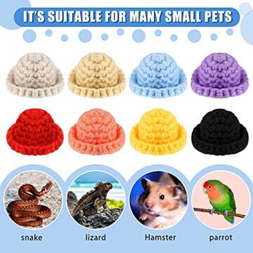 8 Pieces Mini Cute Pet Hat with Adjustable Elastic Chin Strap, Snake Hamster Lizard Guinea Pig Knitted Hat Small Reptile Animal Decoration Supplies Lovely Accessories