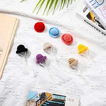 8 Pieces Mini Cute Pet Hat with Adjustable Elastic Chin Strap, Snake Hamster Lizard Guinea Pig Knitted Hat Small Reptile Animal Decoration Supplies Lovely Accessories