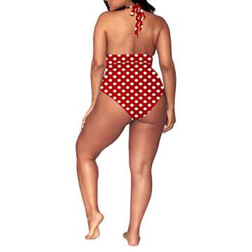 Women's 2 Pieces Plus Size Swimwear High Waist Halter Bikini Swimsuits Red Polka Dot 3XL