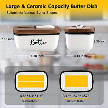 Butter Dish with Lid and Knife for Countertop, Airtight Butter Keeper for Counter or Fridge, Ceramic...