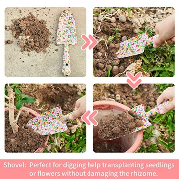 TINYFS Floral Garden Tool Set, 8 Pieces Gardening Gifts for Women with Trowel Pruner Shears Sprayer Succulent Hand Tools Gardener Gloves& Storage Bag, Pink