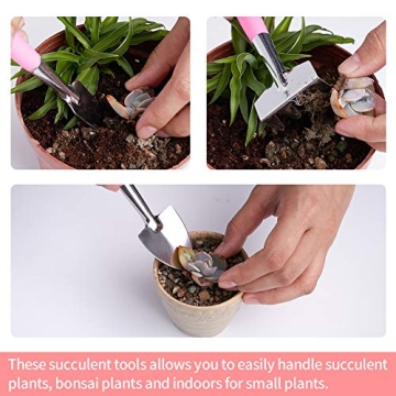 TINYFS Floral Garden Tool Set, 8 Pieces Gardening Gifts for Women with Trowel Pruner Shears Sprayer Succulent Hand Tools Gardener Gloves& Storage Bag, Pink