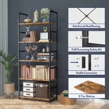 NUMENN 5 Tier Bookshelf - Stylish Storage Organizer