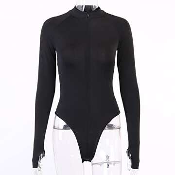 GEMBERA Women's Front Zip Bodycon Bodysuit Stylish & Chic
