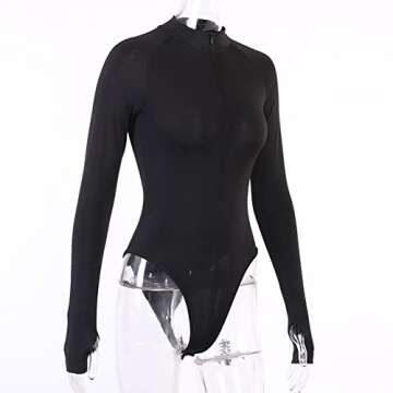 GEMBERA Women's Front Zip Bodycon Bodysuit Stylish & Chic