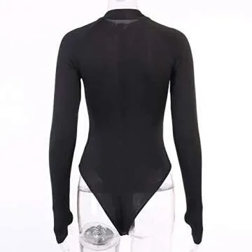 GEMBERA Women's Front Zip Bodycon Bodysuit Stylish & Chic