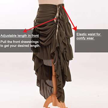 GRACEART Women's Victorian Steampunk Skirt - (Army Green) Medium