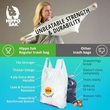 Hippo Sak - Tall Kitchen Garbage Bags with Ergonomic Handles - 13 Gallon Trash Bags - Super Strong, ...