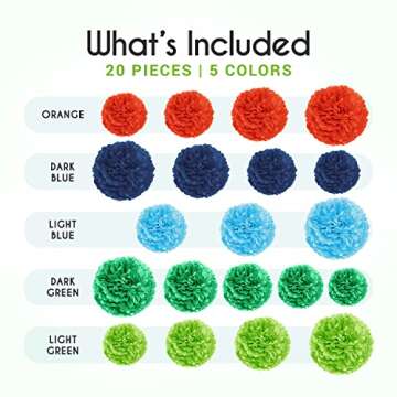 EpiqueOne 20-Piece Tissue Paper Pom Poms Party Decorations Kit - Vibrant Colors & Sizes for Every Ce...