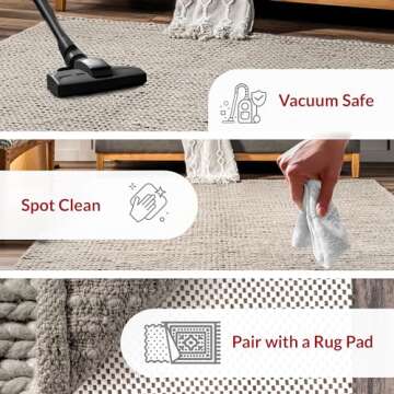 nuLOOM 6x9 Penelope Wool Braided Handmade Area Rug, Light Grey, Solid Rustic Farmhouse Style, For Be...