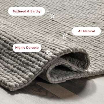 nuLOOM 6x9 Penelope Wool Braided Handmade Area Rug, Light Grey, Solid Rustic Farmhouse Style, For Bedroom, Living Room, Hallway, Entryway