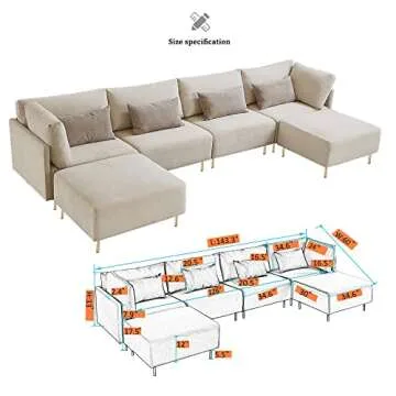 Comfortable Modular Sectional Sofa with Ottomans and Pillows