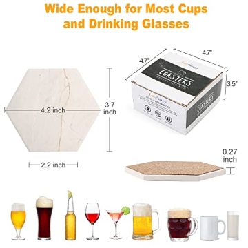 LotFancy Hexagon Ceramic Coasters Set with Holder