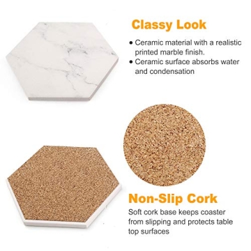 LotFancy Hexagon Ceramic Coasters Set with Holder