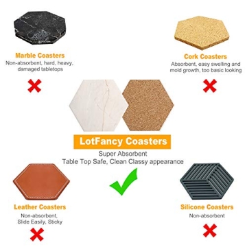 LotFancy Hexagon Ceramic Coasters Set with Holder