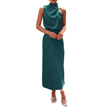 PRETTYGARDEN Women's 2025 Summer Satin Dress Elegant Sleeveless Mock Neck Cocktail Party Maxi Dresse...