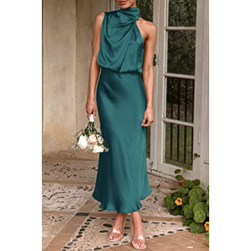 PRETTYGARDEN Elegant Sleeveless Satin Maxi Dress for Women