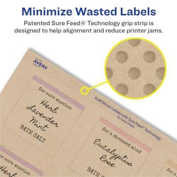 Avery Kraft Brown Square Labels with Sure Feed Technology, 2" x 2", Print to The Edge, Laser/Inkjet Printable Labels, 300 Total (22846)