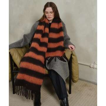 MININAI Women's Fall Winter Chunky Scarves Big Thick Warm Knit Blanket Scarf Long Oversized Striped ...