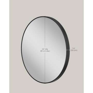SONGMICS Round Mirror, Bathroom Mirror for Wall, 24 Inches, Metal Frame, Easy to Install, for Bathroom, Living Room, Bedroom, Entryway, Hallway, Ink Black ULWM102B01