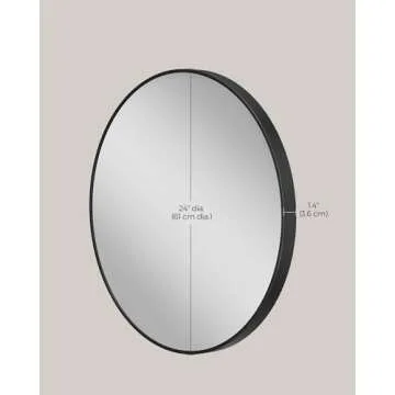 SONGMICS Round Mirror, Bathroom Mirror for Wall, 24 Inches, Metal Frame, Easy to Install, for Bathroom, Living Room, Bedroom, Entryway, Hallway, Ink Black ULWM102B01