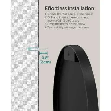 SONGMICS Round Mirror, Bathroom Mirror for Wall, 24 Inches, Metal Frame, Easy to Install, for Bathroom, Living Room, Bedroom, Entryway, Hallway, Ink Black ULWM102B01