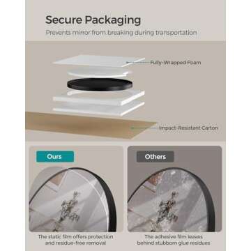 SONGMICS Round Mirror, Bathroom Mirror for Wall, 24 Inches, Metal Frame, Easy to Install, for Bathroom, Living Room, Bedroom, Entryway, Hallway, Ink Black ULWM102B01