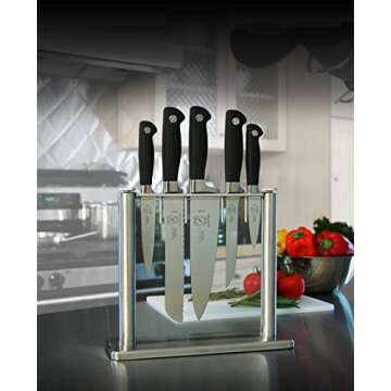 Mercer Culinary Genesis 6-Piece Knife Set with Tempered Glass Block in Black