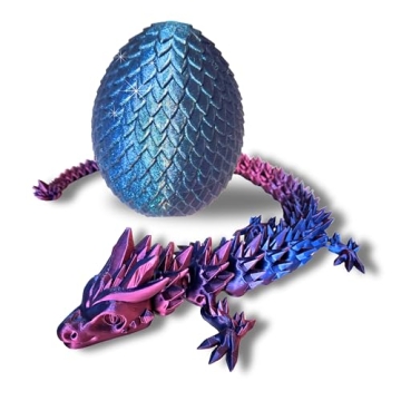 20" Articulated Dragon - 3D Printed USA Craft - Blue/Red with Egg