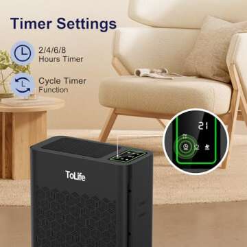 ToLife Air Purifiers for Home Large Room Up to 2000 Ft² with PM 2.5 Display Air Quality Sensor, Auto Mode, Timer, HEPA Air Purifier for Bedroom Filters Smoke, Pollen, Pet Dander, Allergies, Black