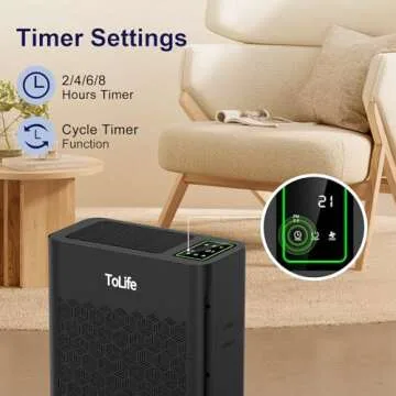 ToLife Air Purifiers for Home Large Room Up to 2000 Ft² with PM 2.5 Display Air Quality Sensor, Auto Mode, Timer, HEPA Air Purifier for Bedroom Filters Smoke, Pollen, Pet Dander, Allergies, Black