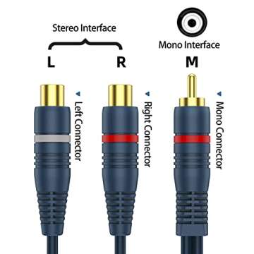 DteeDck RCA Splitter 1 Male 2 Female 2 Pack, RCA Y Splitter RCA Cable Audio Video Splitter Adapter Extension Cord 0.2M/0.65ft for Subwoofer Speaker