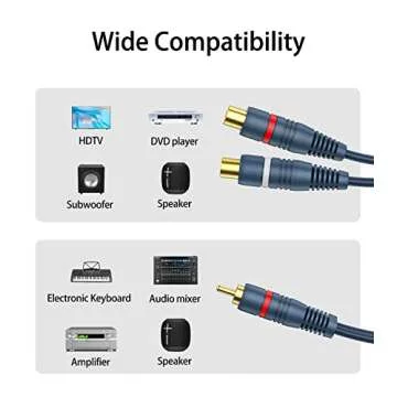 DteeDck RCA Splitter 1 Male 2 Female 2 Pack, RCA Y Splitter RCA Cable Audio Video Splitter Adapter Extension Cord 0.2M/0.65ft for Subwoofer Speaker