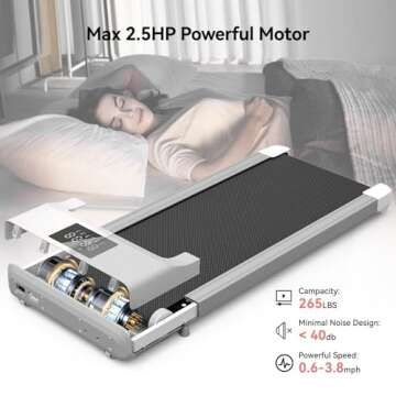 SupeRun Walking Pad, Mini Walking Pad Treadmill, Under Desk Treadmill,Small Treadmills for Home, Portable Walking Treadmill with Remote & Smart APP, 265 Lb Capacity