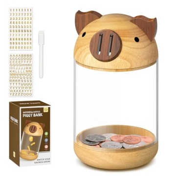 Hizgo Wooden Piggy Bank for Kids - Clear Savings Jar & Unbreakable Design