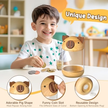 Hizgo Wooden Piggy Bank - Adorable Savings Jar for Kids