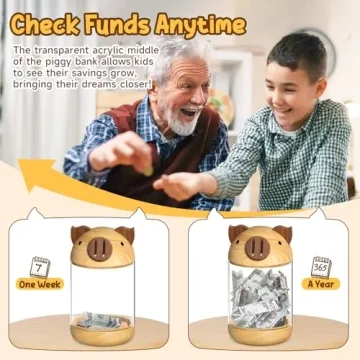 Hizgo Wooden Piggy Bank - Adorable Savings Jar for Kids