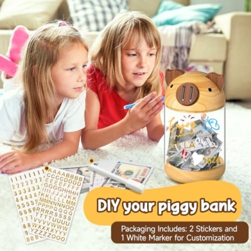 Hizgo Wooden Piggy Bank - Adorable Savings Jar for Kids