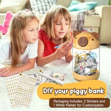 Hizgo Wooden Piggy Bank - Adorable Savings Jar for Kids