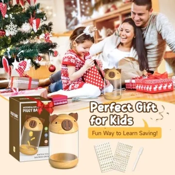 Hizgo Wooden Piggy Bank - Adorable Savings Jar for Kids