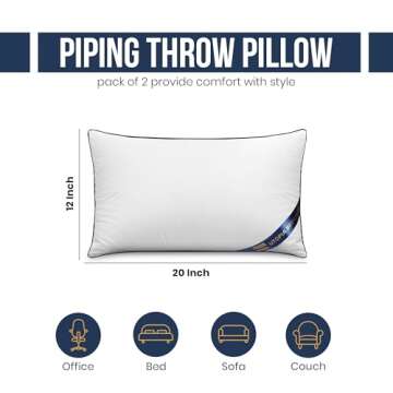 Utopia Bedding Throw Pillow Inserts (Pack of 2, White), 12 x 20 Inches Decorative Indoor Pillows for...